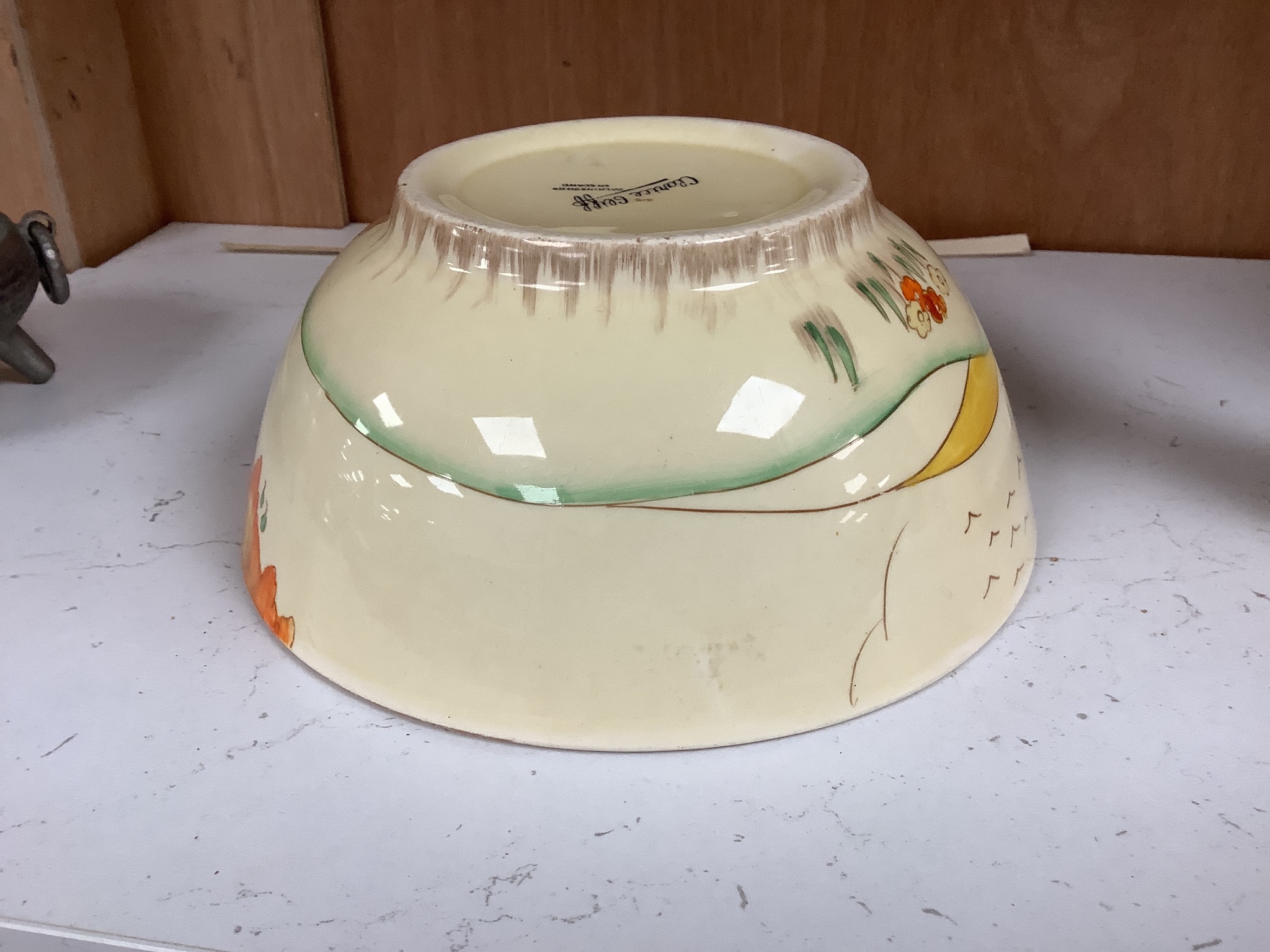 A Clarice Cliff landscape bowl, height 8cm diameter 18cm